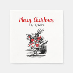 Xmas White Rabbit Trumpeter Alice Adv Wonderland Napkin