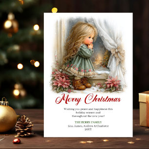 Xmas Wishes Cute Little Girl Winter Scene Design Holiday Card
