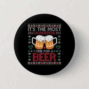Xmas Wonderful Time For A Beer Ugly Christmas S 6 Cm Round Badge
