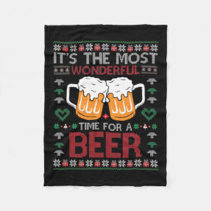 Xmas Wonderful Time For A Beer Ugly Christmas S  Fleece Blanket