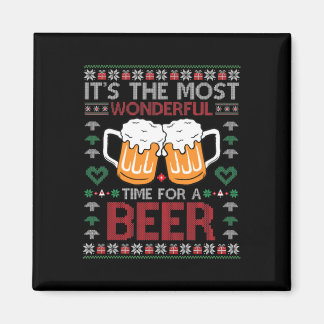 Xmas Wonderful Time For A Beer Ugly Christmas S  Magnet