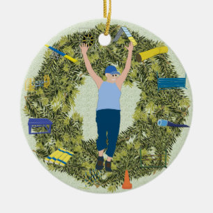 Xmas Wreath Agility Handler 2 Ceramic Tree Decoration