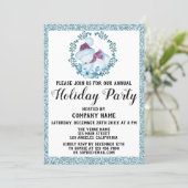 Xmas Wreath Company Holiday Party Blue Glitter Invitation (Standing Front)