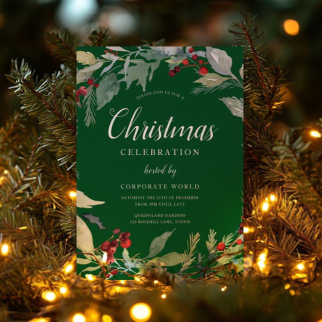Xmas Wreath Corporate Green Christmas Party Invitation (Creator Uploaded)