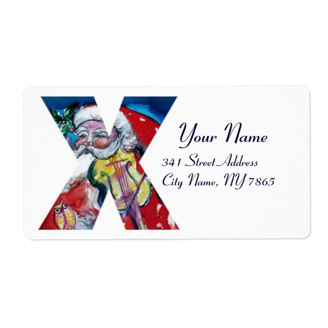 XMAS X LETTER /SANTA  CLAUS WITH VIOLIN MONOGRAM (Front)