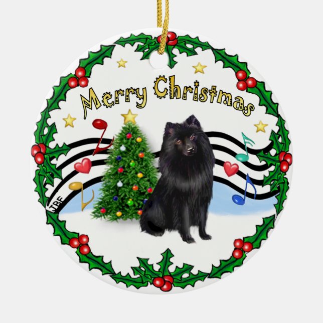 Xmas ZMusic 1 - MC - Schipperke 2 Ceramic Tree Decoration (Front)