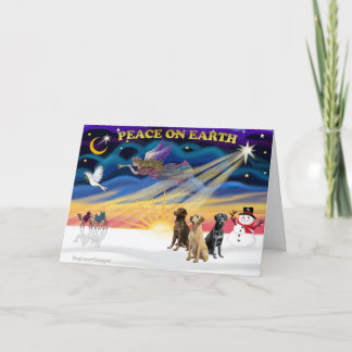 XmasSunrise-3 Labrador Retrievers Holiday Card