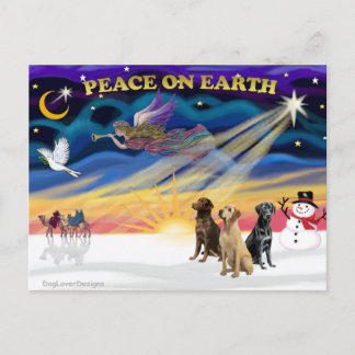 XmasSunrise-3 Labrador Retrievers Holiday Postcard