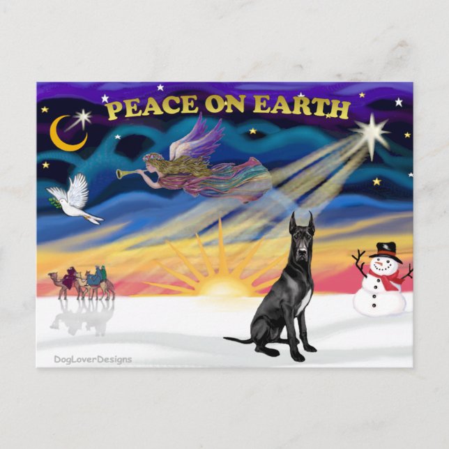 XmasSunrise-Black Great Dane Holiday Postcard (Front)