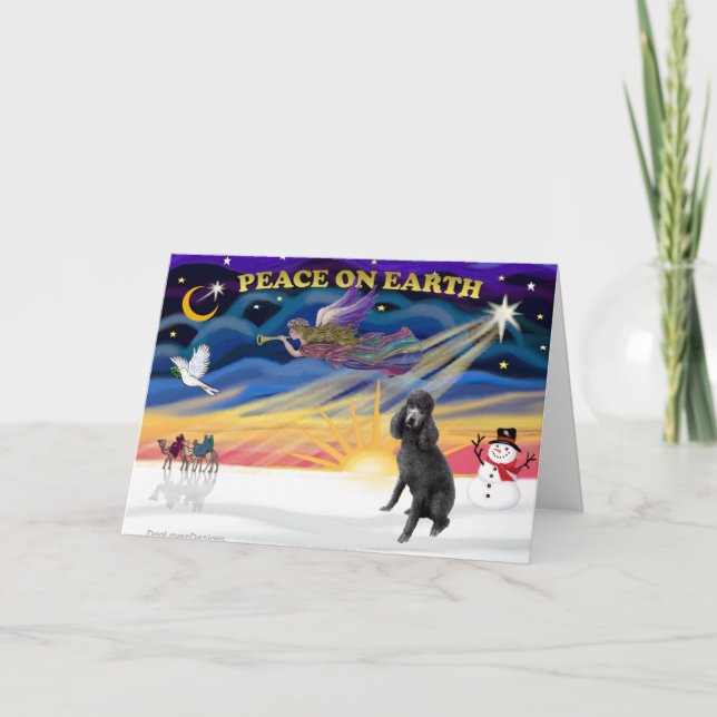 XmasSunrise-Black Standard Poodle Holiday Card (Front)