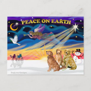 XmasSunrise-Three Golden Retrievers Holiday Postcard