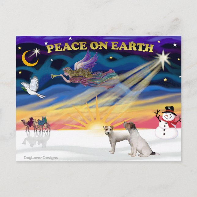 XmasSunrise-Two Jack Russell Terriers Holiday Postcard (Front)