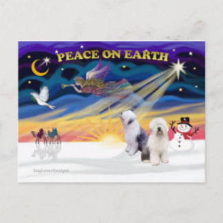 XmasSunrise-Two-Old English Sheepdog Holiday Postcard