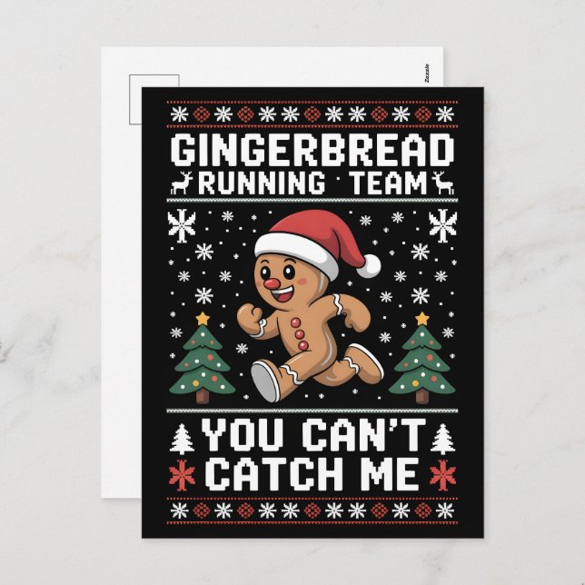 Xmax Running Gingerbread Man Costume, Running Team Holiday Postcard (Front/Back)