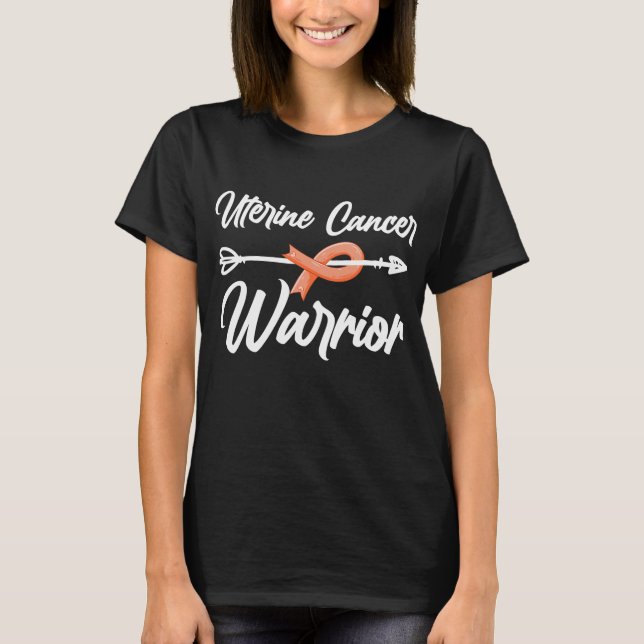 Xo1q Peach Ribbon Uterine Cancer Warrior Cancer T-Shirt (Front)