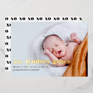 XO Gold Foil Birth Announcement