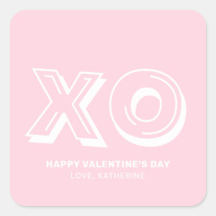 XO Happy valentine's Day pink modern personalised Square Sticker