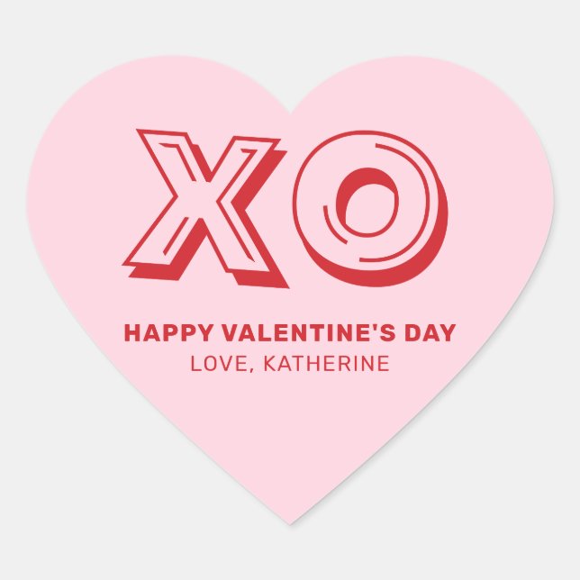 XO Happy valentine's Day pink red modern custom Heart Sticker (Front)