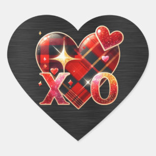 XO Heart Love Black Red Plaid Sticker