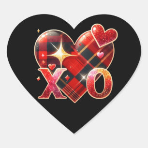 XO Heart Love Black Red Plaid Sticker