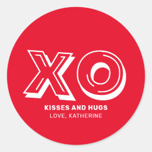 XO kisses and hugs red modern custom text cute Classic Round Sticker