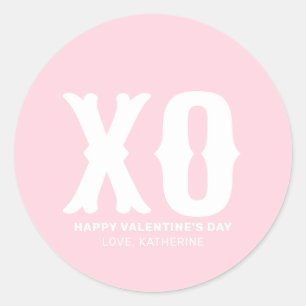 XO pink modern cute typography valentine's Day Classic Round Sticker