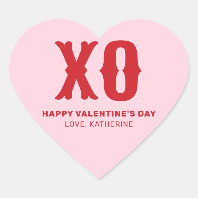 XO pink red modern cute typography valentine's Day Heart Sticker (Front)