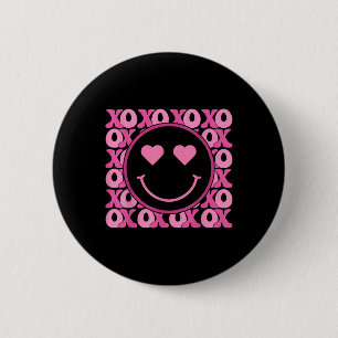 Xo Pink Smile Face Heart Eyes Groovy Heart Valenti 6 Cm Round Badge
