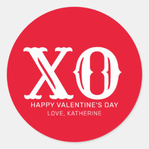 XO red and white typography cute valentine's Day Classic Round Sticker