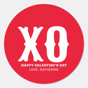 XO red modern cute typography valentine's Day Classic Round Sticker