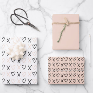 Xo Valentines Hearts Pattern Wrapping Paper Sheet