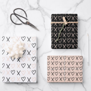 Xo Valentines Hearts Pattern Wrapping Paper Sheet