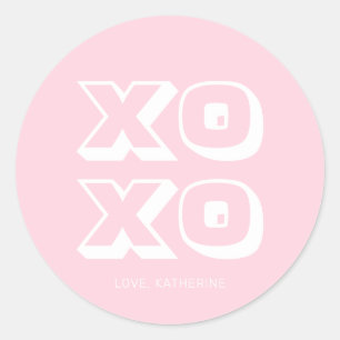 XO XO pink white modern bold typography custom Classic Round Sticker