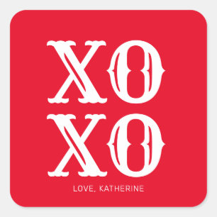 XO XO red white cute typography personalised Square Sticker