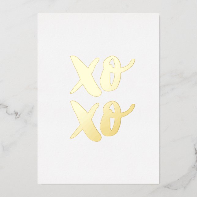 XO XO. Valentines day hugs and kisses. Gold modern Foil Holiday Card (Front)