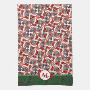 Xoloitzcuintle Pattern Monogram Christmas Dog Tea Towel
