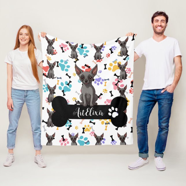 Xoloitzcuintli Bones & Paws Print  Fleece Blanket (In Situ)