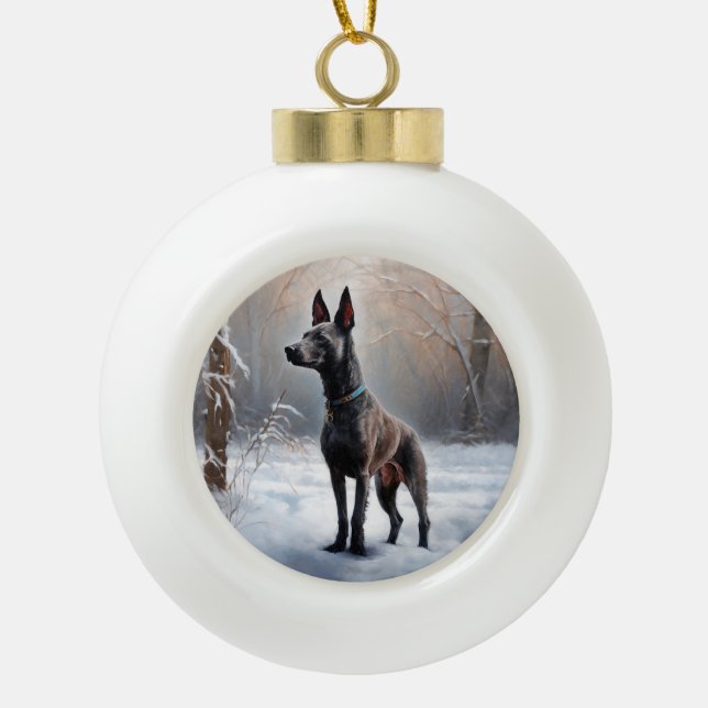 Xoloitzcuintli Let It Snow Christmas Ceramic Ball Christmas Ornament (Front)