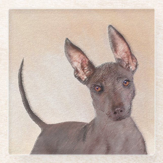Xoloitzcuintli Painting - Cute Original Dog Art Glass Coaster (Front)