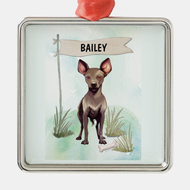 Xoloitzcuintli Watercolor Personalised Dog Metal Ornament (Front)
