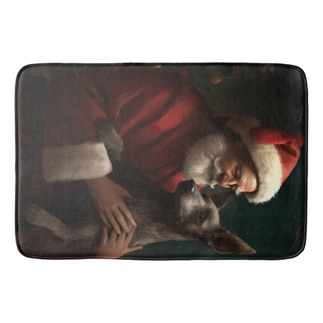 Xoloitzcuintli With Santa Claus Festive Christmas Bath Mat (Front)