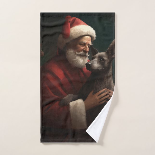 Xoloitzcuintli With Santa Claus Festive Christmas Bath Towel Set (Hand Towel)