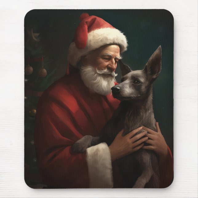 Xoloitzcuintli With Santa Claus Festive Christmas Mouse Pad (Front)