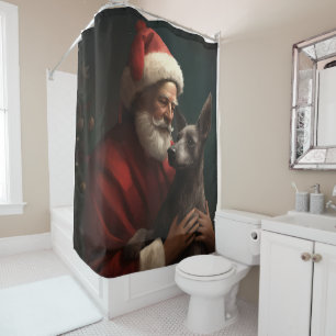 Xoloitzcuintli With Santa Claus Festive Christmas Shower Curtain