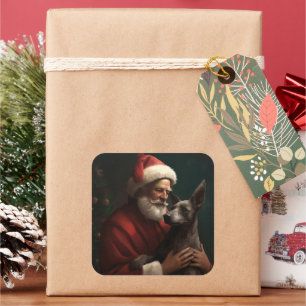 Xoloitzcuintli With Santa Claus Festive Christmas Square Sticker