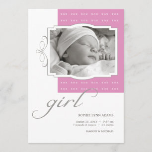 XOX Girl Custom Photo Birth Announcement