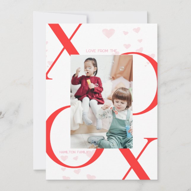 XOXO 3 Photo Valentines Day Card in Red & White (Front)