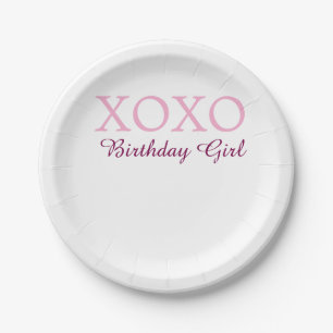 Xoxo birthday girl name pink mauve simple love  paper plate
