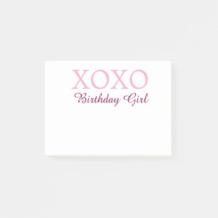 Xoxo birthday girl name pink mauve simple love post-it notes