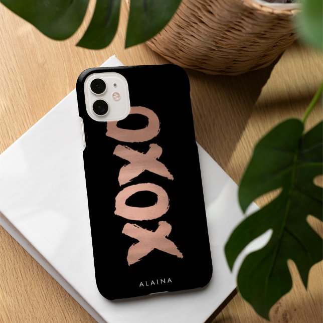 XOXO Black & Faux Rose Gold Brushstroke Case-Mate iPhone Case (Creator Uploaded)